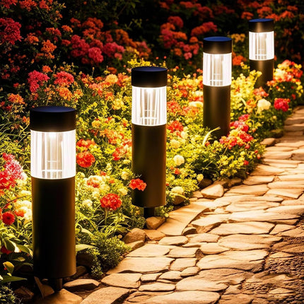 Solar Pathway Lights Outdoor, Stainless Steel Solar Garden Lights, Bright 35LM Warm White LED, Auto On/Off IP65 Waterproof Path Lights for Yard, Lawn, Walkway, Patio, Driveway - Black - Size 1 Pack