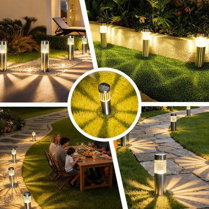 Solar Pathway Lights Outdoor, Stainless Steel Solar Garden Lights, Bright 35LM Warm White LED, Auto On/Off IP65 Waterproof Path Lights for Yard, Lawn, Walkway, Patio, Driveway - Black - Size 1 Pack