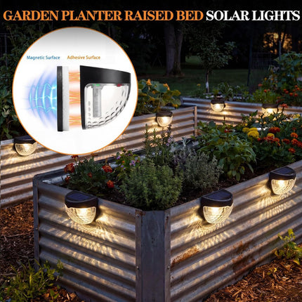 Raised Garden Bed Solar Lights Magnetic with Dusk to Dawn Sensors Wide Angle IPX4 Waterproof Solar Powered Lights Outdoor for Planter Raised Beds Garden Patio Yard Fence, Warm White - White - Size 1 Pack