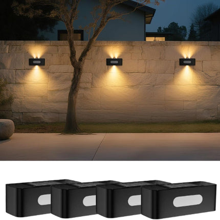 Solar Fence Lights, Solar Wall Lights Waterproof Outdoor Up and Down Lighting for Outside, Garden, Walkway, Door, Porch, Deck - Warm White - Size 4 Pack