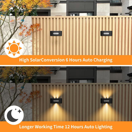 Solar Fence Lights, Solar Wall Lights Waterproof Outdoor Up and Down Lighting for Outside, Garden, Walkway, Door, Porch, Deck - Warm White - Size 4 Pack