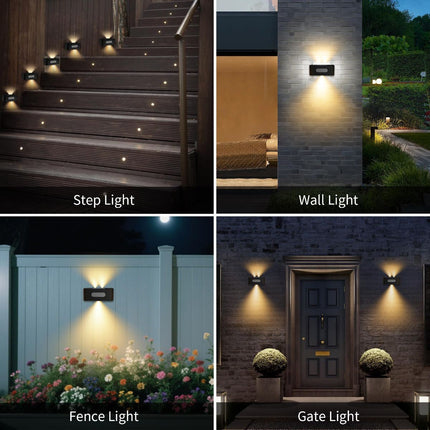 Solar Fence Lights, Solar Wall Lights Waterproof Outdoor Up and Down Lighting for Outside, Garden, Walkway, Door, Porch, Deck - White - Size 2 Pack