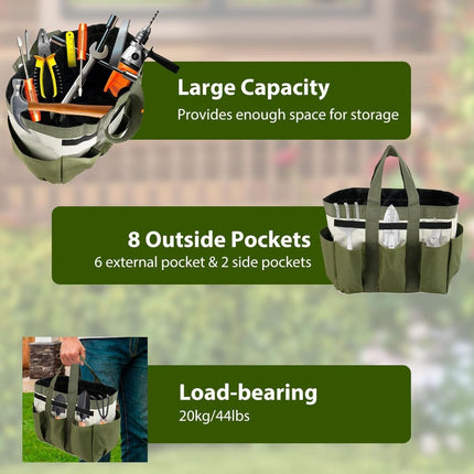 Garden Tool Bag Organizer, Tote Storage Bag with 8 Pocket