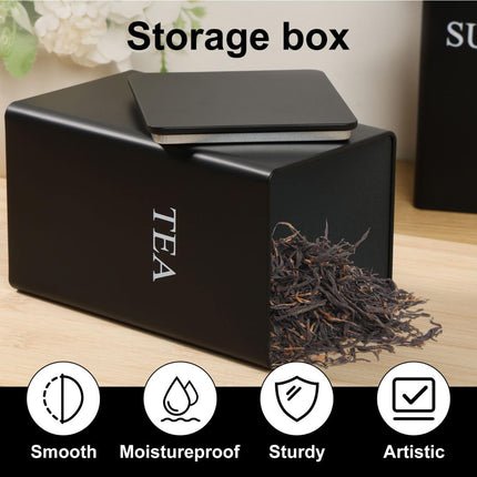 3Pcs Tea Coffee Sugar Canisters Set, Metal Coffee and Sugar Containers, Versatile Kitchen Storage Jars with Airtight Lids, Space Saving Food Canisters Set for Home Kitchen (Black)
