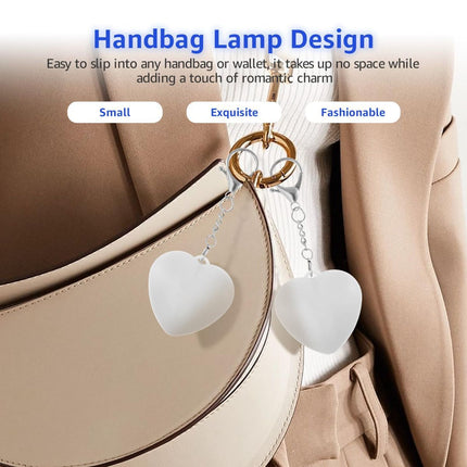 2Pcs Heart Purse Light - LED Automatic Sensor Handbag Lamp, Rechargeable Mini Bag Night Light for Women & Girls - Touch Activated Keychain Light for Totes, Backpacks, Travel Gifts - Pink - Size 5cm*6cm
