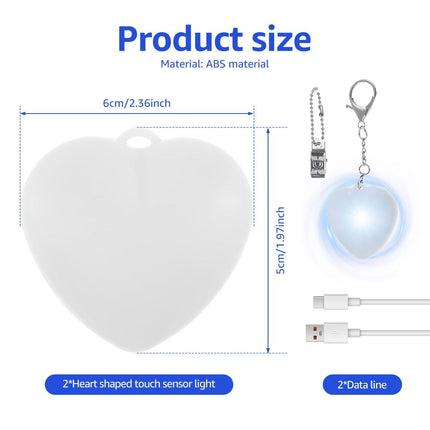 2Pcs Heart Purse Light - LED Automatic Sensor Handbag Lamp, Rechargeable Mini Bag Night Light for Women & Girls - Touch Activated Keychain Light for Totes, Backpacks, Travel Gifts - White - Size 5cm*6cm