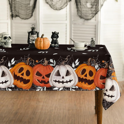 Halloween Tablecloth Black Orange | Pumpkin Jack-O-Lantern Cobweb Washable Table Cover for Party Picnic Dinner Decor - Black-Orange - Size 60in*60in