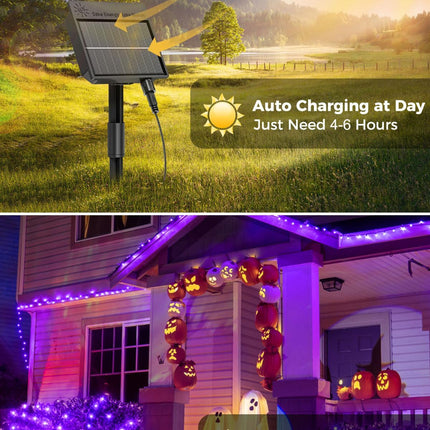 Solar String Lights Outdoor Waterproof, LED Outdoor Light | Solar Fairy Lights with 8 Lighting Modes, IP65 Waterproof Solar Christmas Halloween Lights for Outdoor Outside Tree Patio - Purple - Size 105ft 300-LED String Light