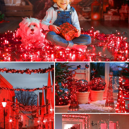 Solar String Lights Outdoor Waterproof, LED Outdoor Light | Solar Fairy Lights with 8 Lighting Modes, IP65 Waterproof Solar Christmas Halloween Lights for Outdoor Outside Tree Patio - Red - Size 105ft 300-LED String Light