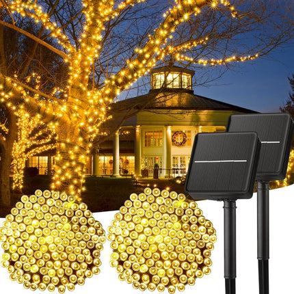 Solar String Lights Outdoor, 2 Pack LED Solar Outdoor Lights | Solar Fairy Lights with 8 Lighting Modes, Waterproof Solar Christmas Halloween  Lights for Outside Tree Garden Balcony Gazebo Party - Warm White - Size 40ft 100-LED String Light