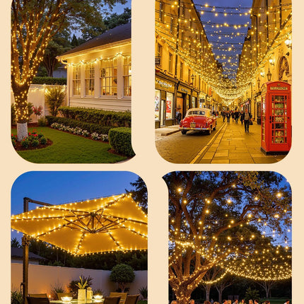 Solar String Lights Outdoor, 2 Pack LED Solar Outdoor Lights | Solar Fairy Lights with 8 Lighting Modes, Waterproof Solar Christmas Halloween  Lights for Outside Tree Garden Balcony Gazebo Party - Warm White - Size 40ft 100-LED String Light