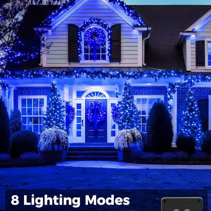 Solar String Lights Outdoor Waterproof, LED Outdoor Light | Solar Fairy Lights with 8 Lighting Modes, IP65 Waterproof Solar Christmas Halloween Lights for Outdoor Outside Tree Patio - Blue - Size 40ft 100-LED String Light
