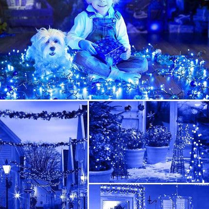 Solar String Lights Outdoor Waterproof, LED Outdoor Light | Solar Fairy Lights with 8 Lighting Modes, IP65 Waterproof Solar Christmas Halloween Lights for Outdoor Outside Tree Patio - Blue - Size 40ft 100-LED String Light