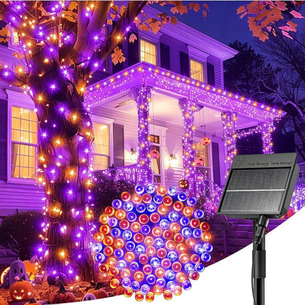 Solar String Lights Outdoor Waterproof, LED Outdoor Light | Solar Fairy Lights with 8 Lighting Modes, IP65 Waterproof Solar Christmas Halloween Lights for Outdoor Outside Tree Patio - Orange Purple - Size 22ft 30-LED String Light