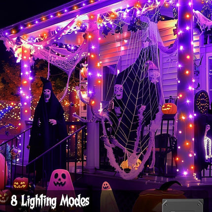 Solar String Lights Outdoor Waterproof, LED Outdoor Light | Solar Fairy Lights with 8 Lighting Modes, IP65 Waterproof Solar Christmas Halloween Lights for Outdoor Outside Tree Patio - Orange Purple - Size 40ft 100-LED String Light