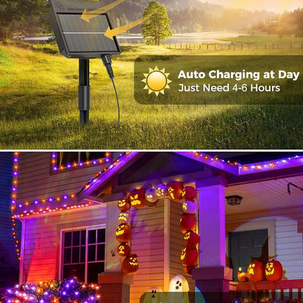Solar String Lights Outdoor Waterproof, LED Outdoor Light | Solar Fairy Lights with 8 Lighting Modes, IP65 Waterproof Solar Christmas Halloween Lights for Outdoor Outside Tree Patio - Orange Purple - Size 40ft 100-LED String Light