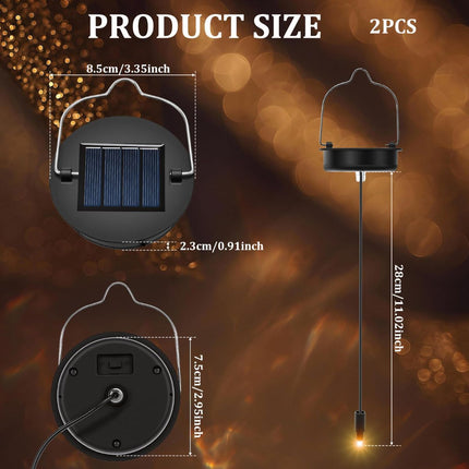 Solar Light Replacement Tops - Waterproof Solar Lantern Lid Parts with Rechargeable Battery AA 600mAh for Outdoor Hanging Lanterns, Garden, Yard, Patio, Lamp DIY Decorations - Warm Light - Size 2-Pack