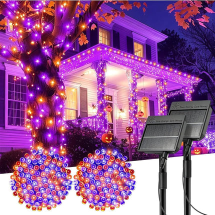 Solar String Lights Outdoor, 2 Pack LED Solar Outdoor Lights | Solar Fairy Lights with 8 Lighting Modes, Waterproof Solar Christmas Halloween  Lights for Outside Tree Garden Balcony Gazebo Party - Orange Purple - Size 22ft 30-LED String Light