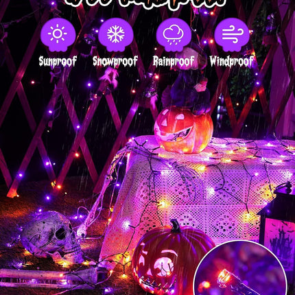 Solar String Lights Outdoor, 2 Pack LED Solar Outdoor Lights | Solar Fairy Lights with 8 Lighting Modes, Waterproof Solar Christmas Halloween  Lights for Outside Tree Garden Balcony Gazebo Party - Orange Purple - Size 40ft 100-LED String Light
