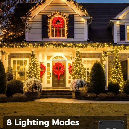 Solar String Lights Outdoor Waterproof, LED Outdoor Light | Solar Fairy Lights with 8 Lighting Modes, IP65 Waterproof Solar Christmas Halloween Lights for Outdoor Outside Tree Patio - Warm White - Size 105ft 300-LED String Light