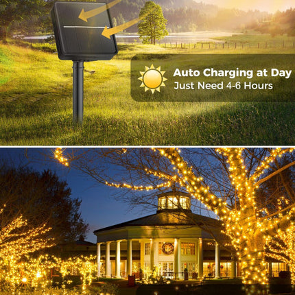 Solar String Lights Outdoor Waterproof, LED Outdoor Light | Solar Fairy Lights with 8 Lighting Modes, IP65 Waterproof Solar Christmas Halloween Lights for Outdoor Outside Tree Patio - Warm White - Size 105ft 300-LED String Light