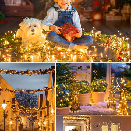 Solar String Lights Outdoor Waterproof, LED Outdoor Light | Solar Fairy Lights with 8 Lighting Modes, IP65 Waterproof Solar Christmas Halloween Lights for Outdoor Outside Tree Patio - Warm White - Size 105ft 300-LED String Light