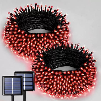 Solar String Lights Outdoor, 2 Pack LED Solar Outdoor Lights | Solar Fairy Lights with 8 Lighting Modes, Waterproof Solar Christmas Halloween  Lights for Outside Tree Garden Balcony Gazebo Party - Red - Size 105ft 300-LED String Light