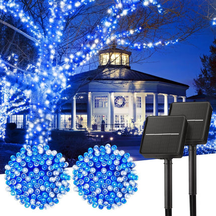 Solar String Lights Outdoor, 2 Pack LED Solar Outdoor Lights | Solar Fairy Lights with 8 Lighting Modes, Waterproof Solar Christmas Halloween  Lights for Outside Tree Garden Balcony Gazebo Party - Blue - Size 72ft 200-LED String Light