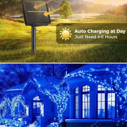 Solar String Lights Outdoor, 2 Pack LED Solar Outdoor Lights | Solar Fairy Lights with 8 Lighting Modes, Waterproof Solar Christmas Halloween  Lights for Outside Tree Garden Balcony Gazebo Party - Blue - Size 105ft 300-LED String Light