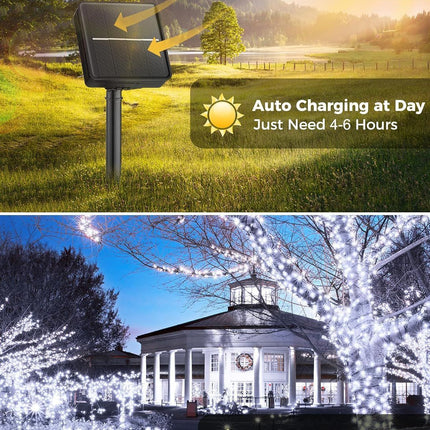 Solar String Lights Outdoor, 2 Pack LED Solar Outdoor Lights | Solar Fairy Lights with 8 Lighting Modes, Waterproof Solar Christmas Halloween  Lights for Outside Tree Garden Balcony Gazebo Party - White - Size 105ft 300-LED String Light