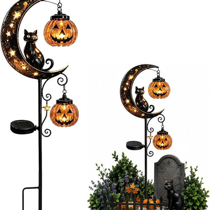 Solar Halloween Garden Stake Lights Black Cat Pumpkin Moon (Size C)