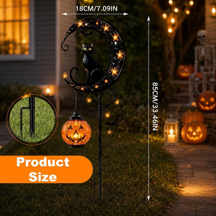 Solar Halloween Garden Stake Lights Black Cat Pumpkin Moon (Size C)