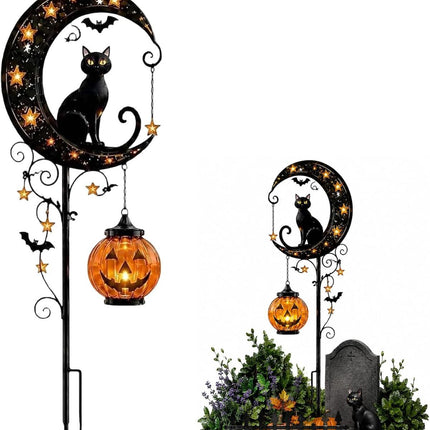 Solar Halloween Garden Stake Lights Black Cat Pumpkin Moon (Size a)