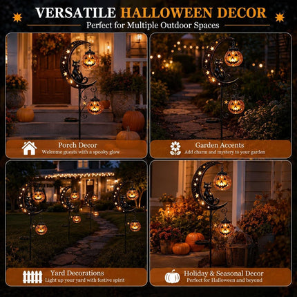 Solar Halloween Garden Stake Lights Black Cat Pumpkin Moon (Size B)