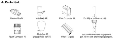 Jet Vacuum W/ 6 Section Poles of 57 for Frame Aboveground/inflatable