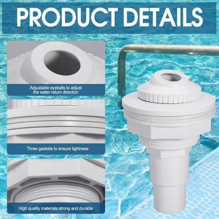 Pool Return Jet Fitting Above Ground Pool Complete Pool Return Jet Kit with Gaskets and Hose Adapter - White - Size 1pcs