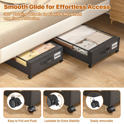 Under Bed Storage with Wheels,XXL 60L Under Bed Storage Containers with Clear Lids, Rolling Under Bed Metal Drawer for Clothes, Shoes,Toys - Gray - Size 60L