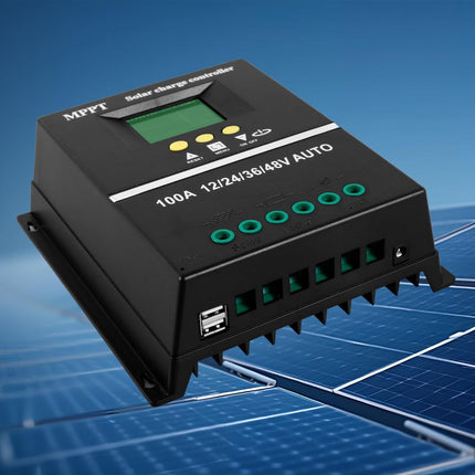 MPPT 36V/48V/24V/12V Solar Charge Controller Tools LCD Dual USB Lead Acid Lithium Batteries Quick Charger - Black - Size 100A