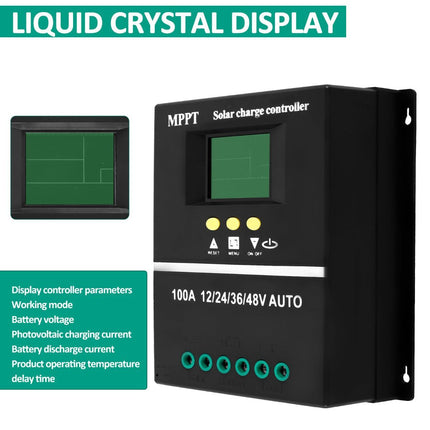 MPPT 36V/48V/24V/12V Solar Charge Controller Tools LCD Dual USB Lead Acid Lithium Batteries Quick Charger - Black - Size 80A