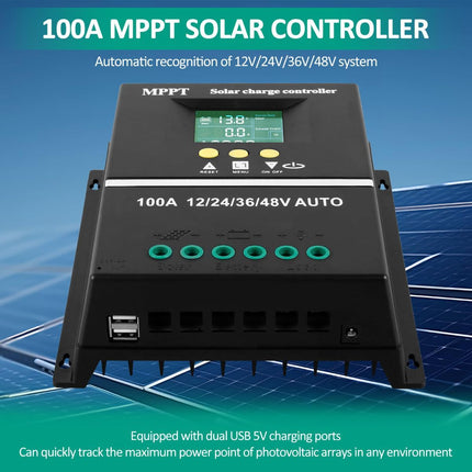 MPPT 36V/48V/24V/12V Solar Charge Controller Tools LCD Dual USB Lead Acid Lithium Batteries Quick Charger - Black - Size 80A