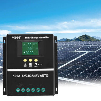 MPPT 36V/48V/24V/12V Solar Charge Controller Tools LCD Dual USB Lead Acid Lithium Batteries Quick Charger - Black - Size 80A