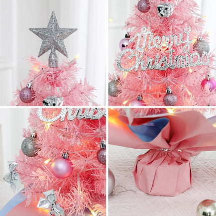 With LED String Light, Pink Christmas Tree with Silver Star Topper