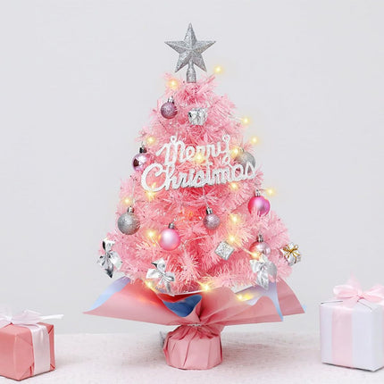 With LED String Light, Pink Christmas Tree with Silver Star Topper