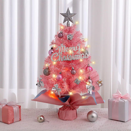 With LED String Light, Pink Christmas Tree with Silver Star Topper