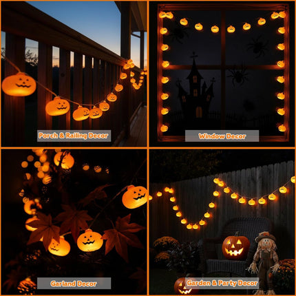 Halloween LED Lights Pumpkin String Lights Battery-Powered Lights Waterproof - Yellow - Size 1.5m 10-LED light