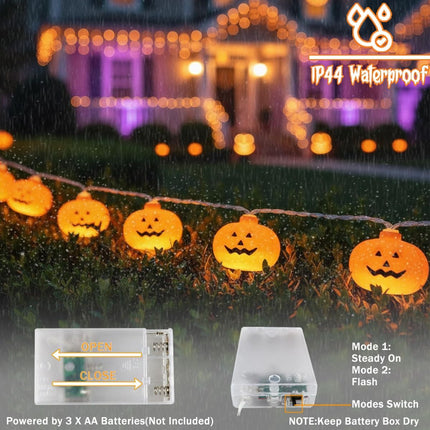 Halloween LED Lights Pumpkin String Lights Battery-Powered Lights Waterproof - Yellow - Size 6m 40-LED light
