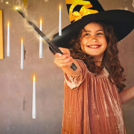 Flameless Floating Candles with Wand,20 Pcs Magic LED Hanging Taper Candles,Flickering Battery Operated Taper Candle with Wand Remote for Halloween Decorations Best Gift(White)