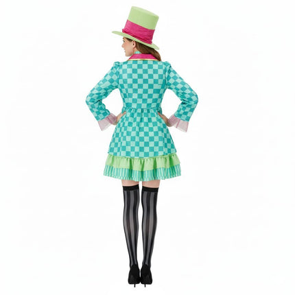 Hatter Costume Women Mad Tea Party Halloween Cosplay Dress (Size XXL)
