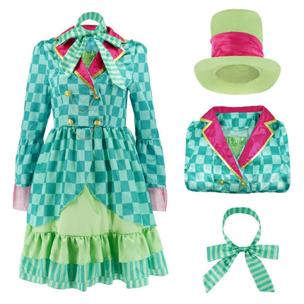 Hatter Costume Women Mad Tea Party Halloween Cosplay Dress (Size XXL)