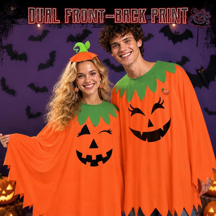 4 PCS Halloween Costume Set for Women Adult, Perfect for Halloween | All-in-One Halloween Costume Set with Double-Sided Poncho, Striped Tights, Candy Bag for Halloween Cosplay